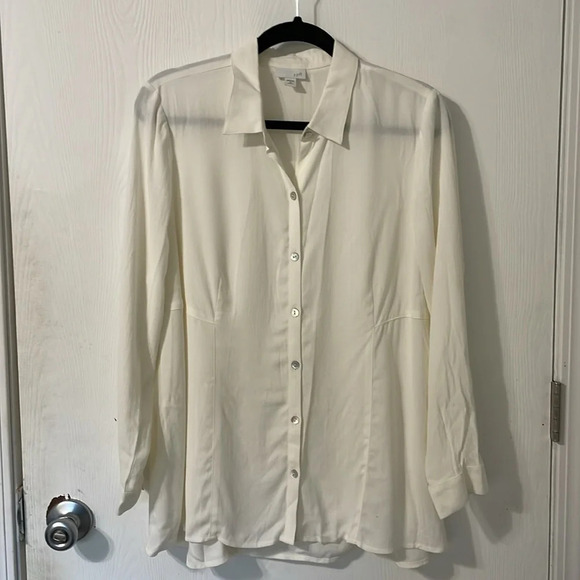 J. Jill off white sheer button down shirt size medium petite - Picture 1 of 6